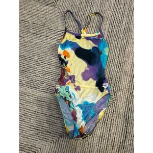 ARENA Womens Mark Challenge Back Onepiece Size 32 Abstract Watercolor